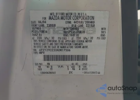 2005 Mazda Tribute I из США, поврежденный, VIN 4F2YZ92Z55KM17506